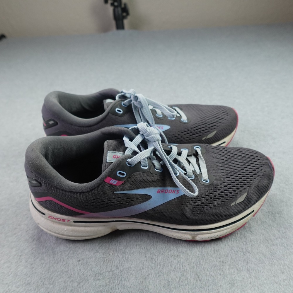 Brooks Ghost 15 Women Size 9 Gray Pink Blue Athletic Running Shoes